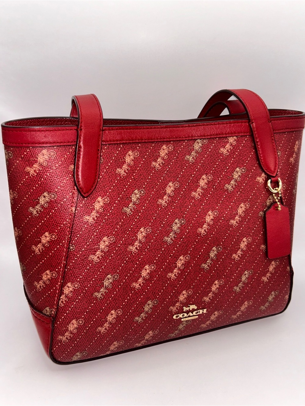 Coach Horse and Carriage Red Signature Tote Bag